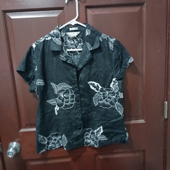 Outfit JPR 100% linen black white floral button up shirt size M - Picture 1 of 5